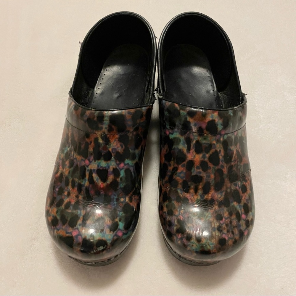 DANSKO Multicolor Cheetah Print Leather Clogs 40